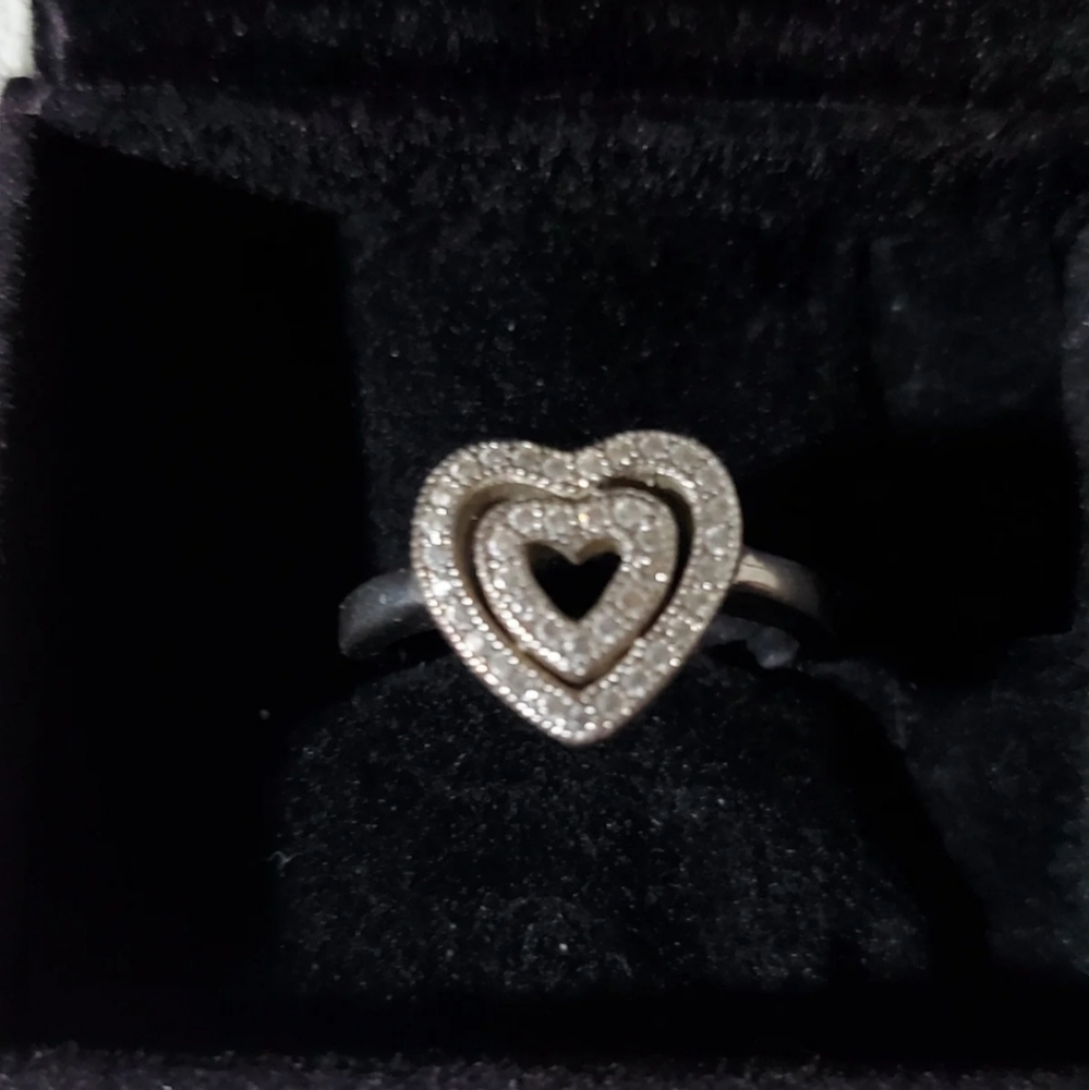 925 cz Double Heart Ring with gift boxLike New size 6.50